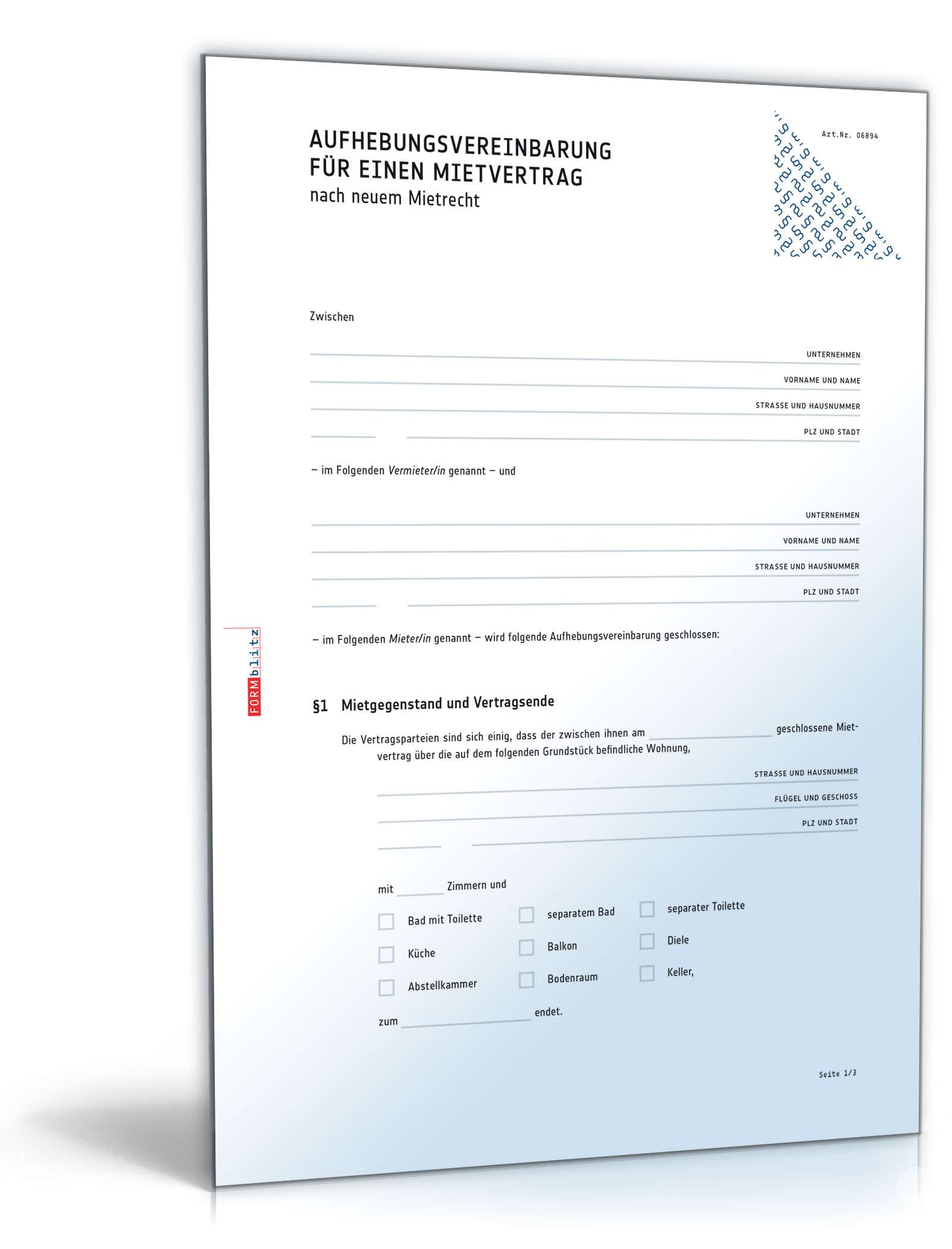 Aufhebungsvereinbarung (Mietvertrag) - Muster-Vorlage zum ...