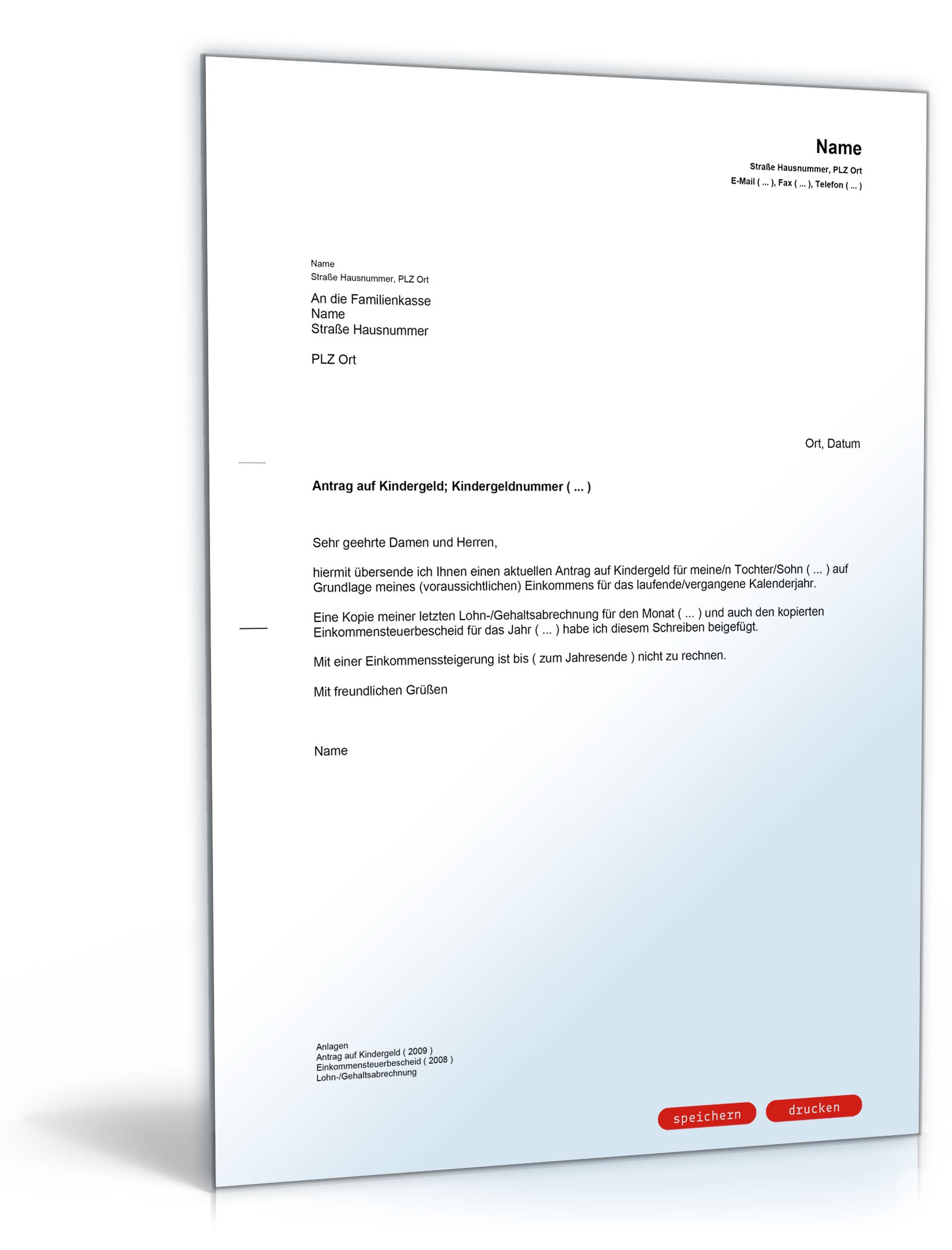 Anschreiben zum Kindergeldantrag - Muster-Vorlage zum Download