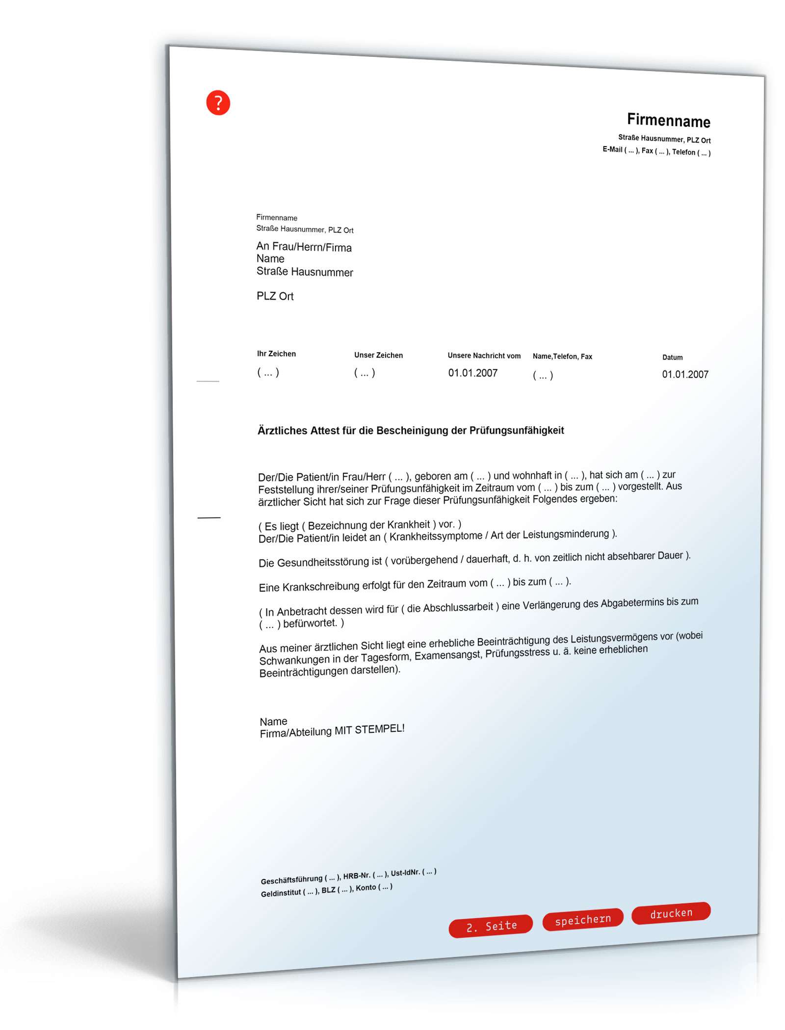 Bescheinigung Prüfungsunfähigkeit Muster zum Download