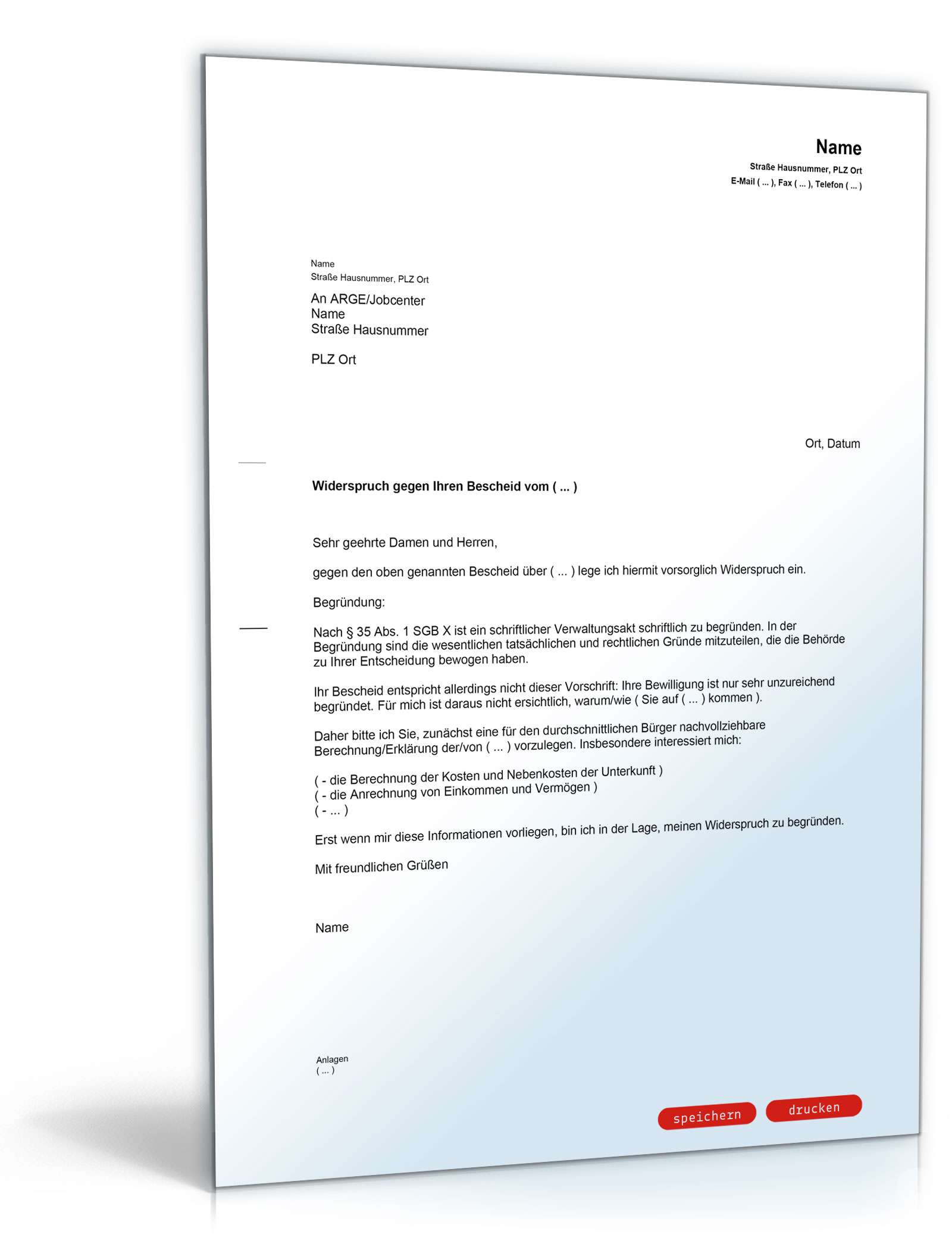 Widerspruch gegen ALG-II-Bescheid - Muster-Vorlage zum ...