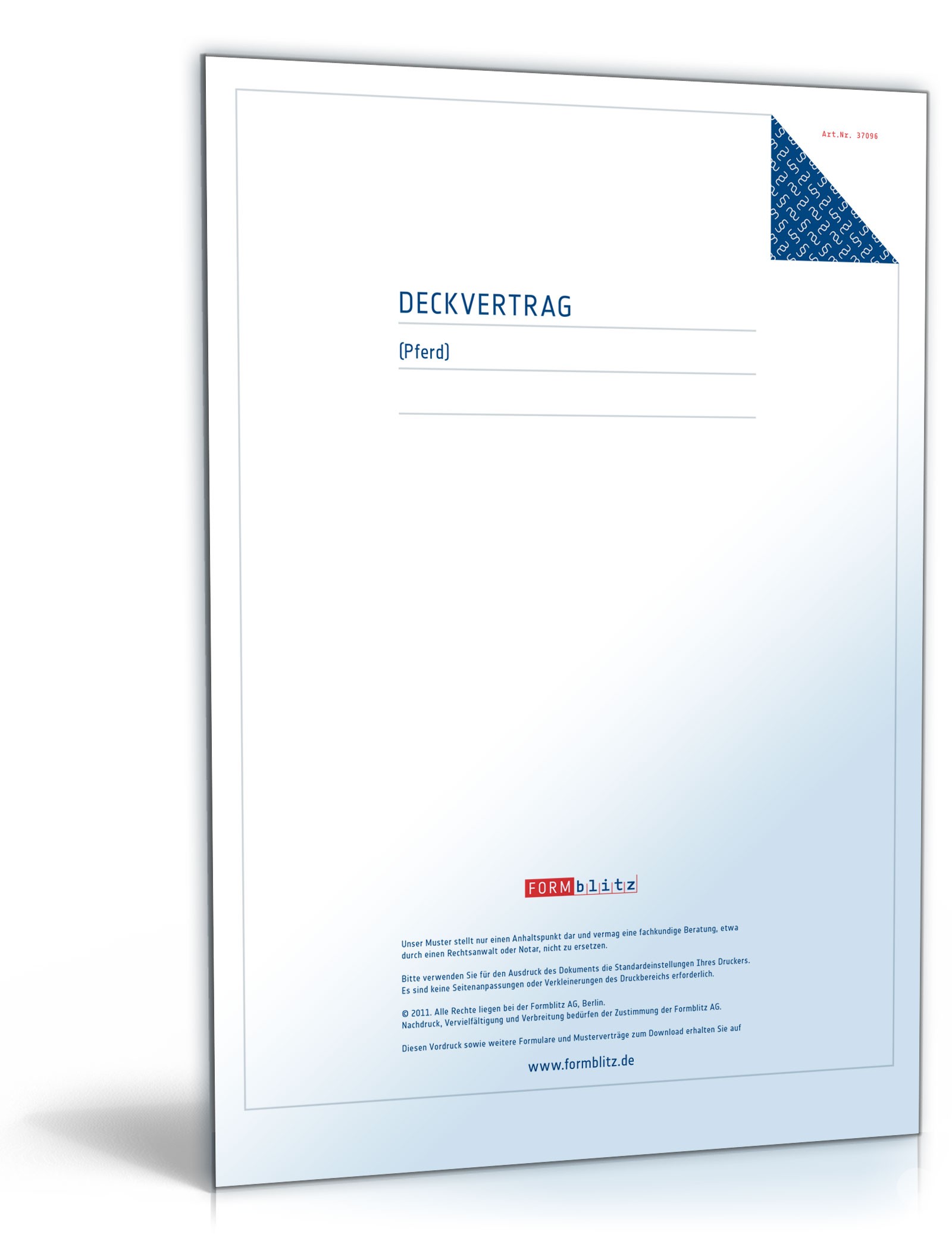 Deckvertrag für Pferde MusterVorlage zum Download