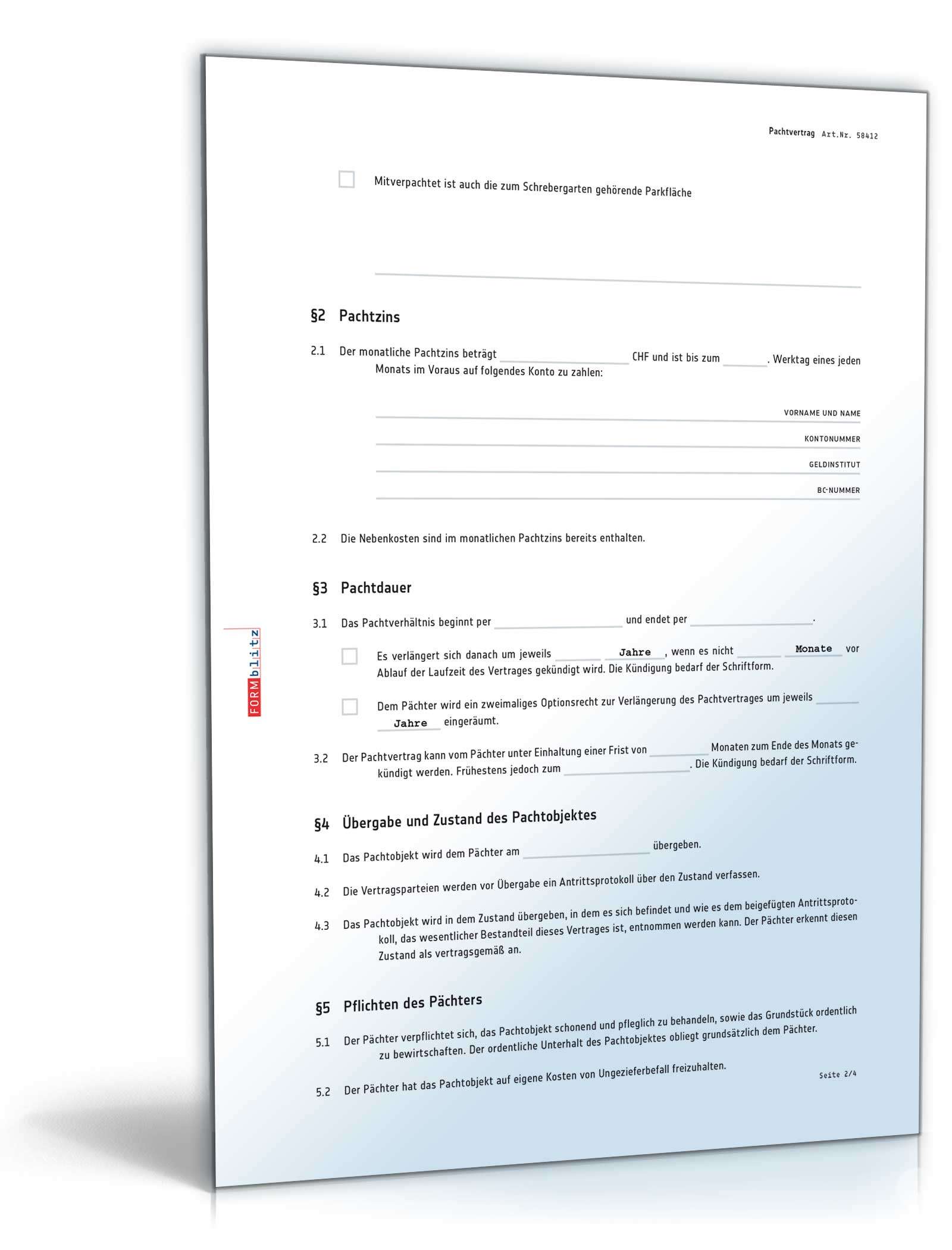 Schrebergarten-Pachtvertrag - Muster-Vorlage zum Download