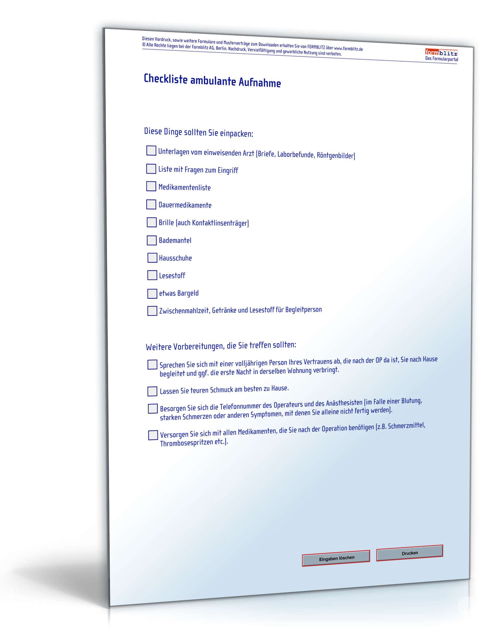 Hauptbild des Produkts: Checkliste ambulante Aufnahme