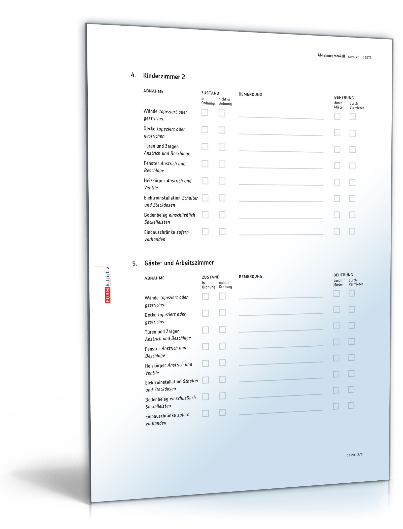 Abnahmeprotokoll Wohnungsübergabe MusterVorlage zum Download