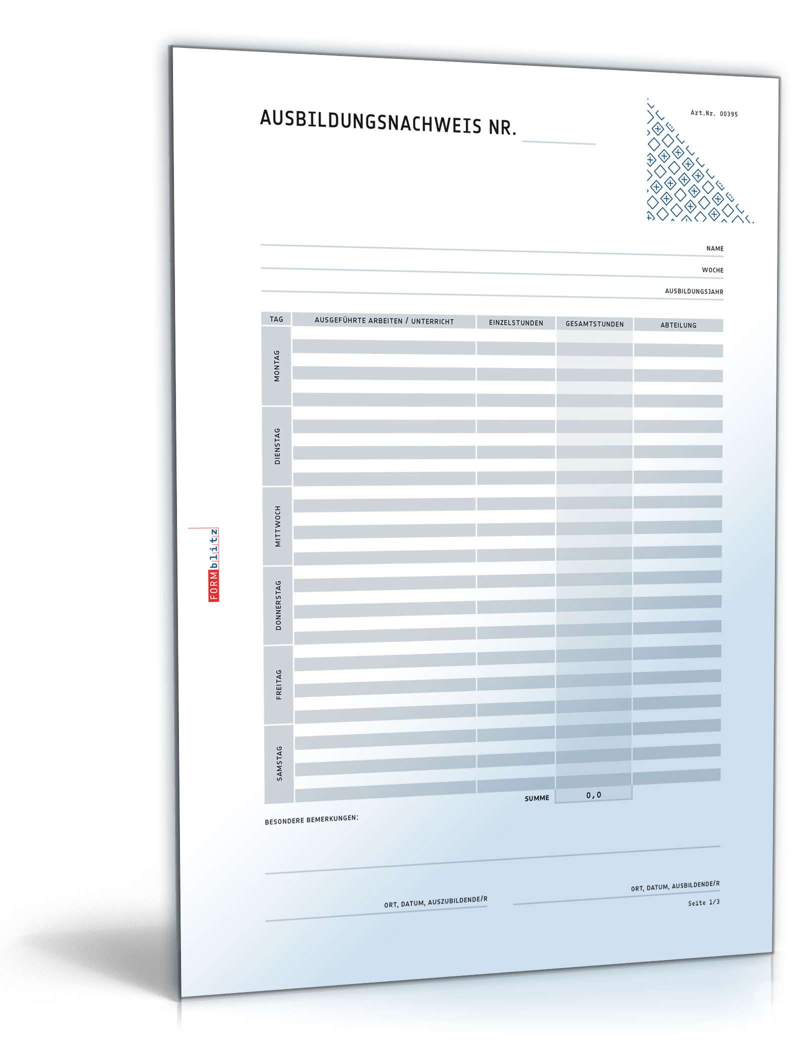 Ausbildungsnachweis Dokument zum Download