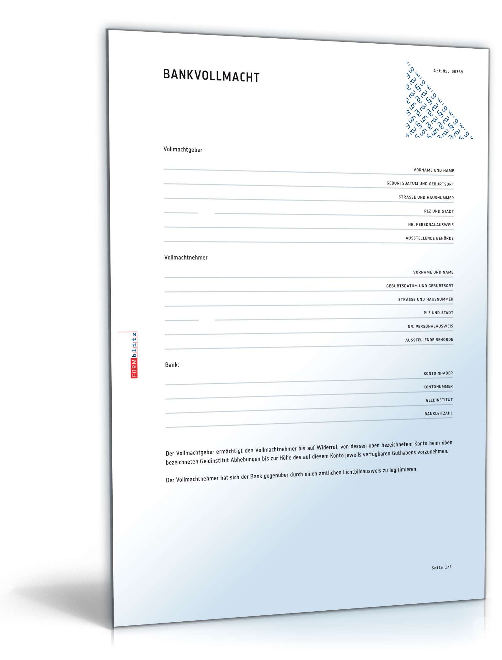 Bankvollmacht für Überweisung Dokument zum Download