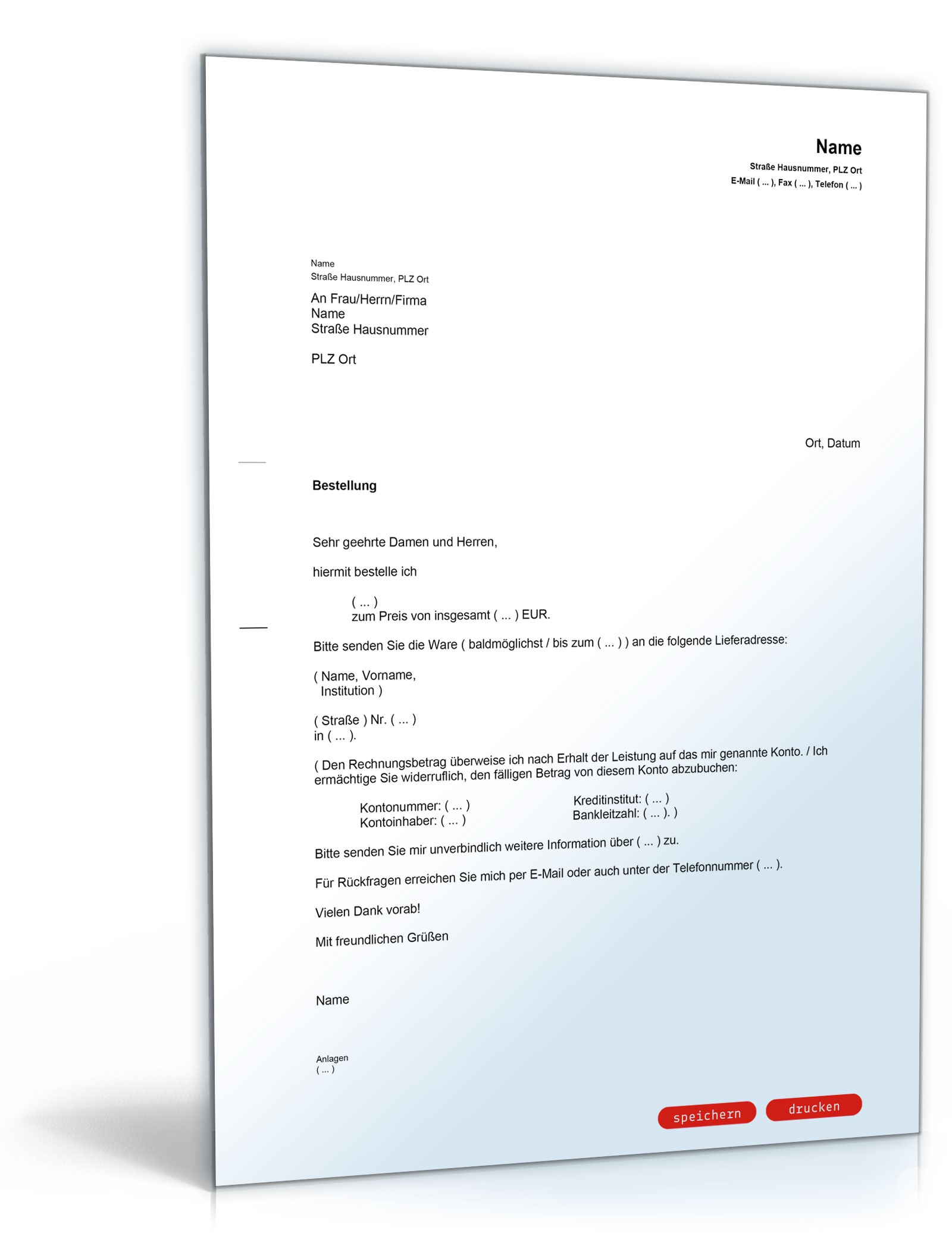 Bestellung - Muster-Vorlage zum Download