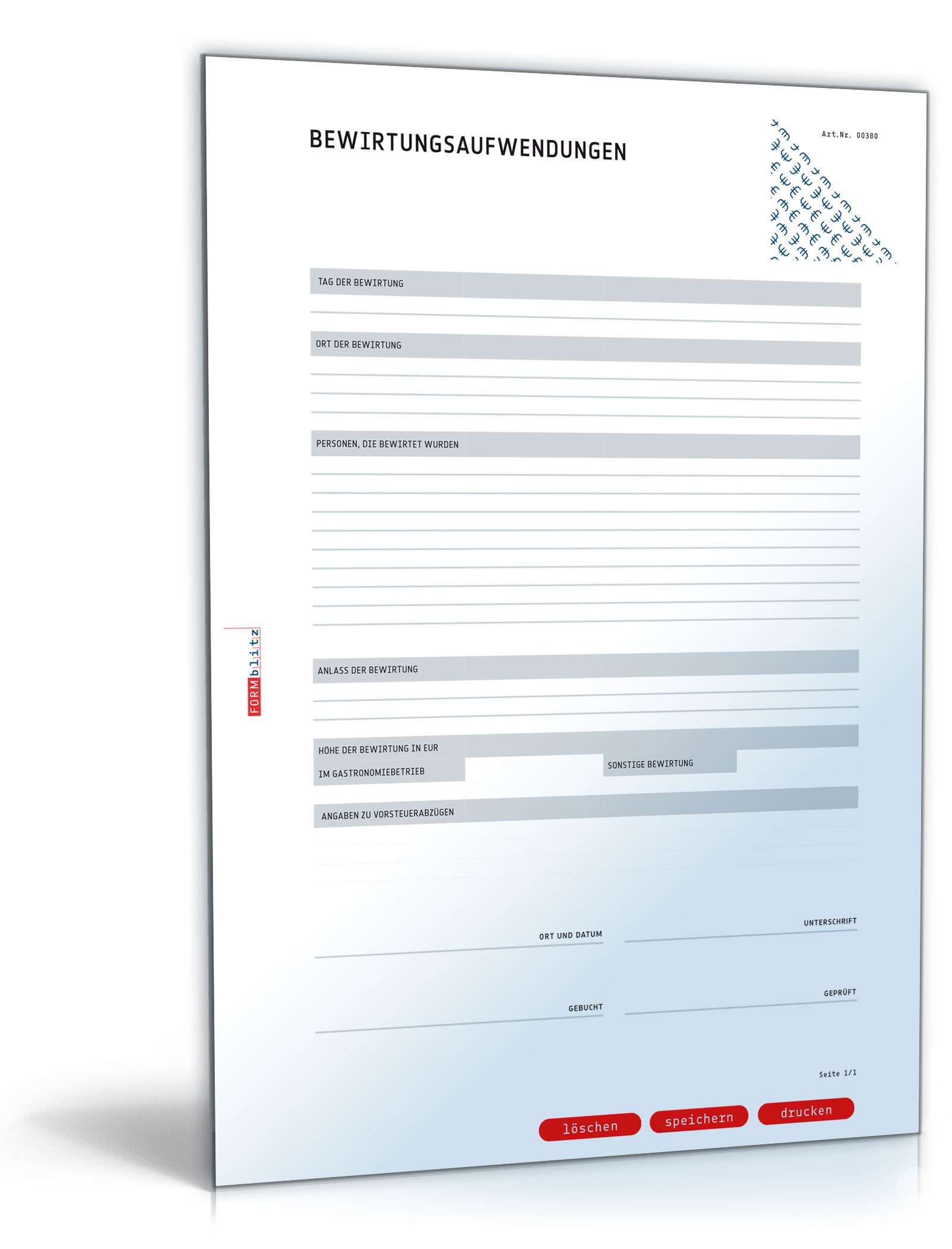 Bewirtungsbeleg (Bewirtungsaufwendungen) Dokument zum Download