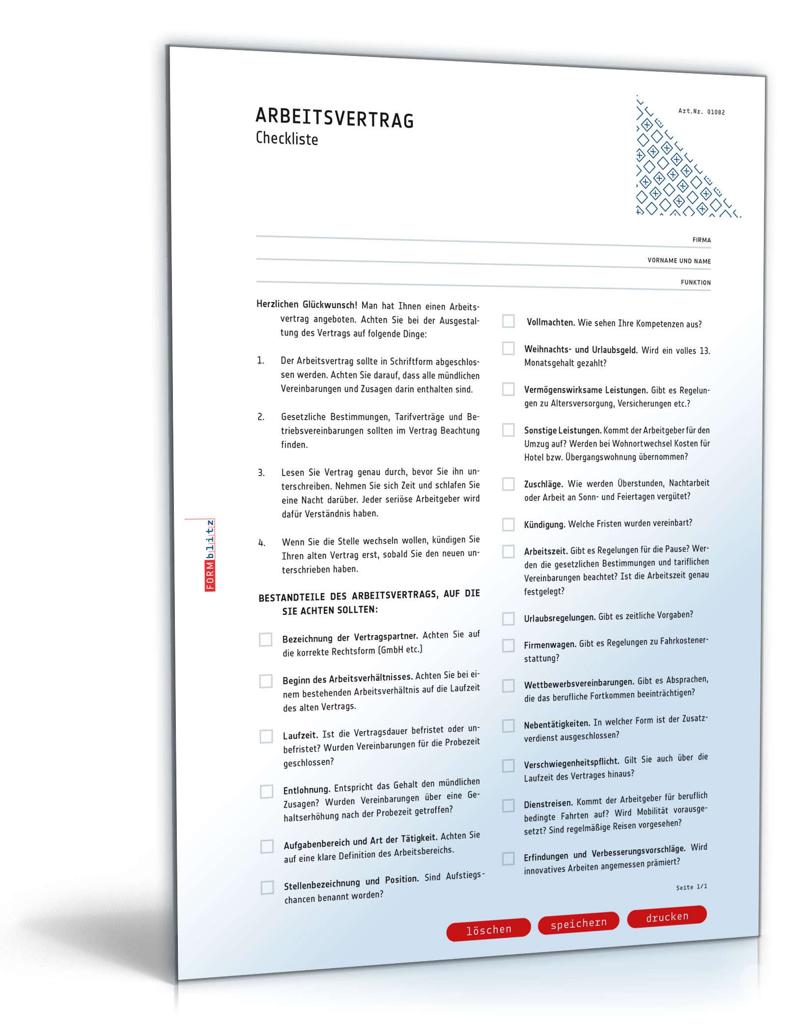 Checkliste Arbeitsvertrag Dokument zum Download