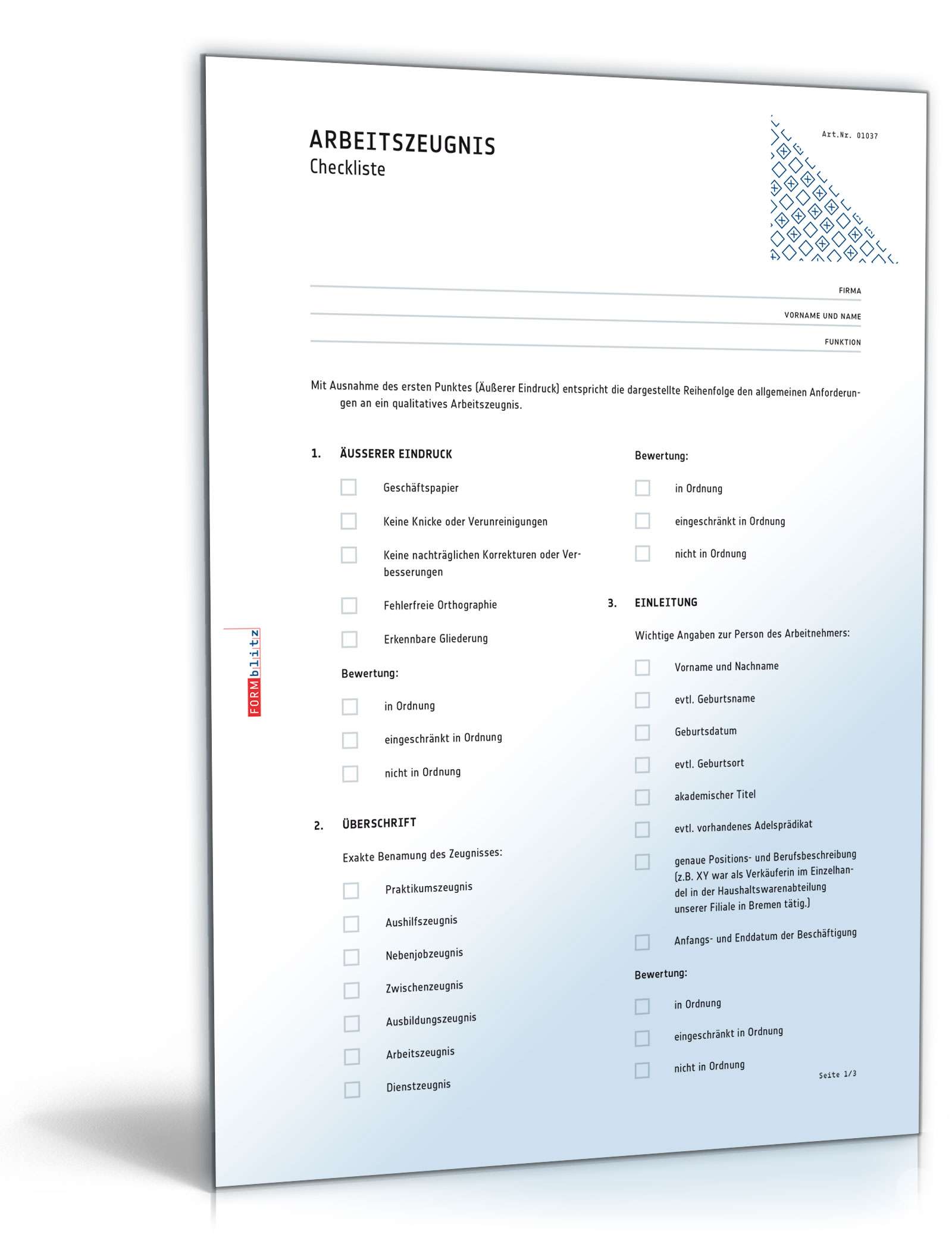 Checkliste Arbeitszeugnis Dokument zum Download