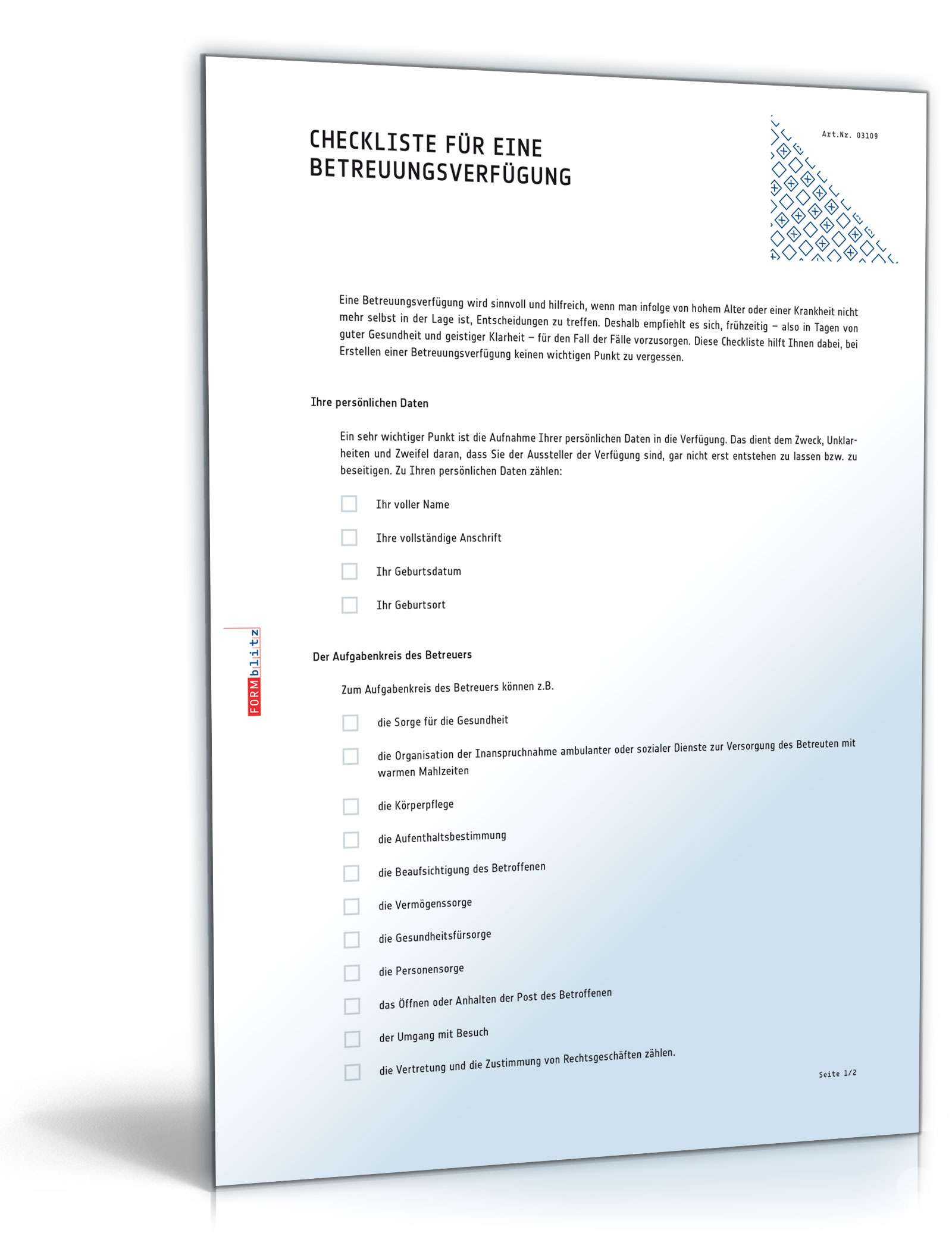 Betreuungsverfügung - Checkliste zum Download