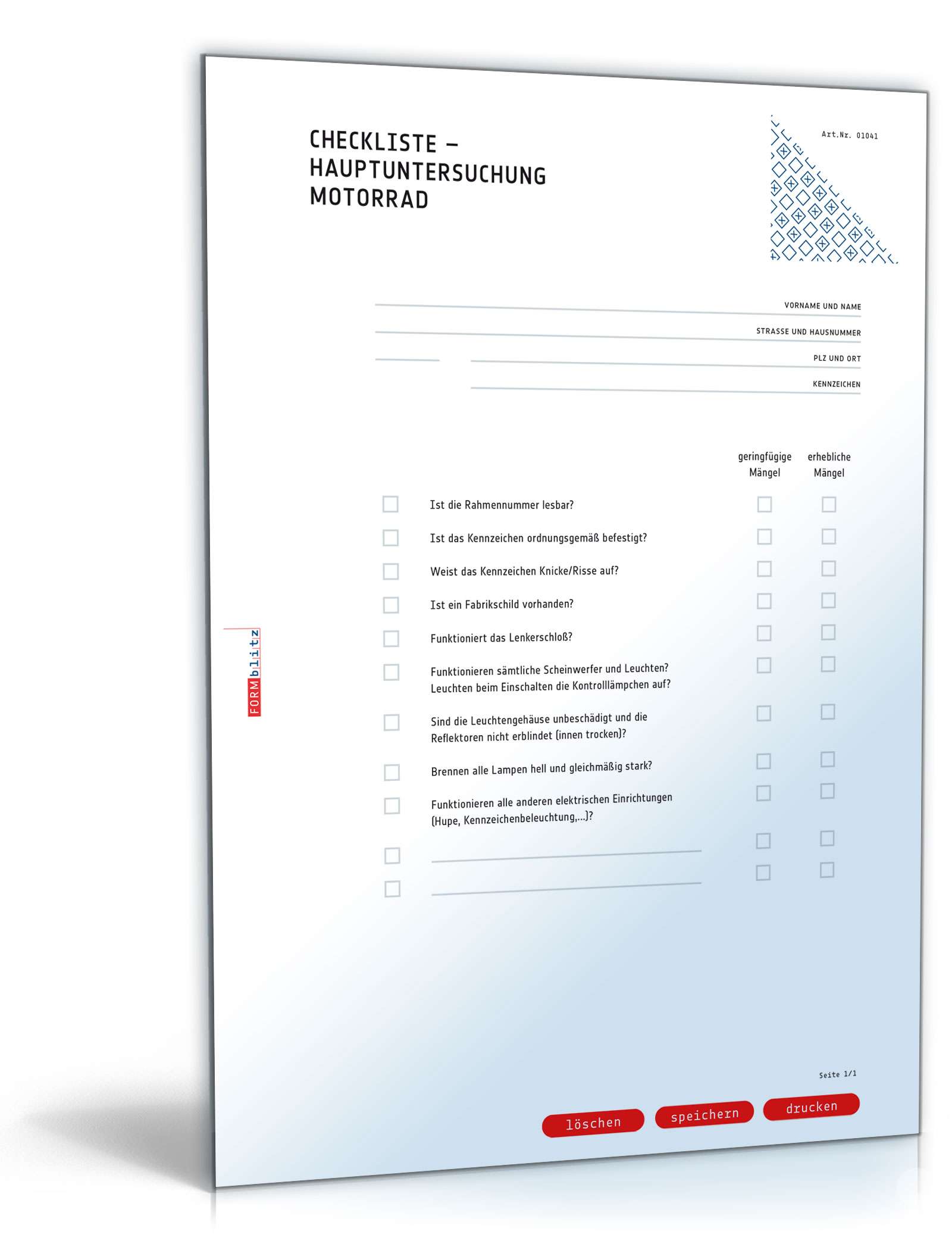 Checkliste für den Kauf eines gebrauchten Motorrads oder die Hauptuntersuchung Dokument zum Download