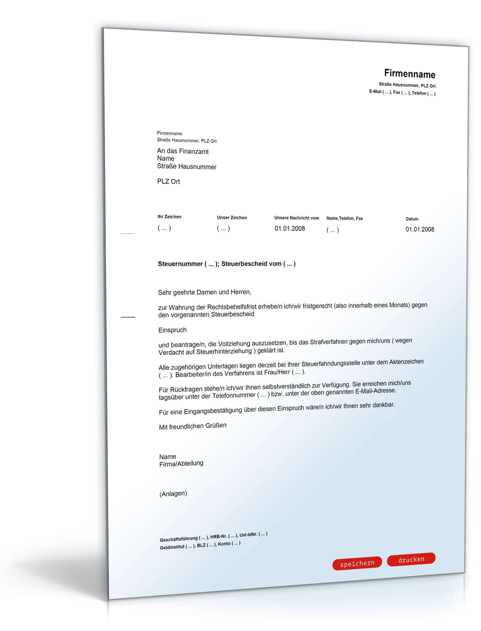 Einspruch Gegen Steuerbescheid Steuerstrafverfahren Muster Vorlage Zum Download