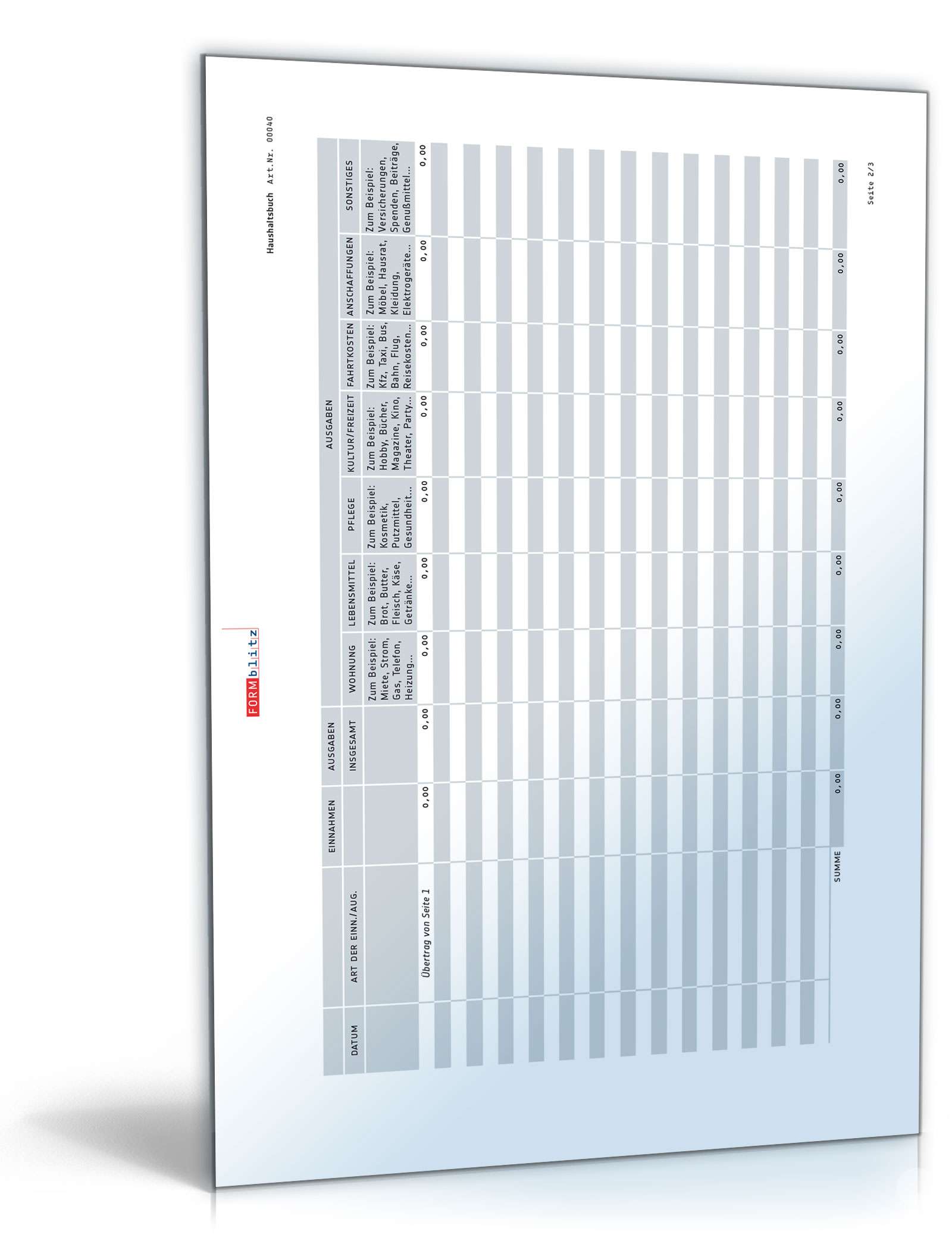 Haushaltsbuch Formular zum Download