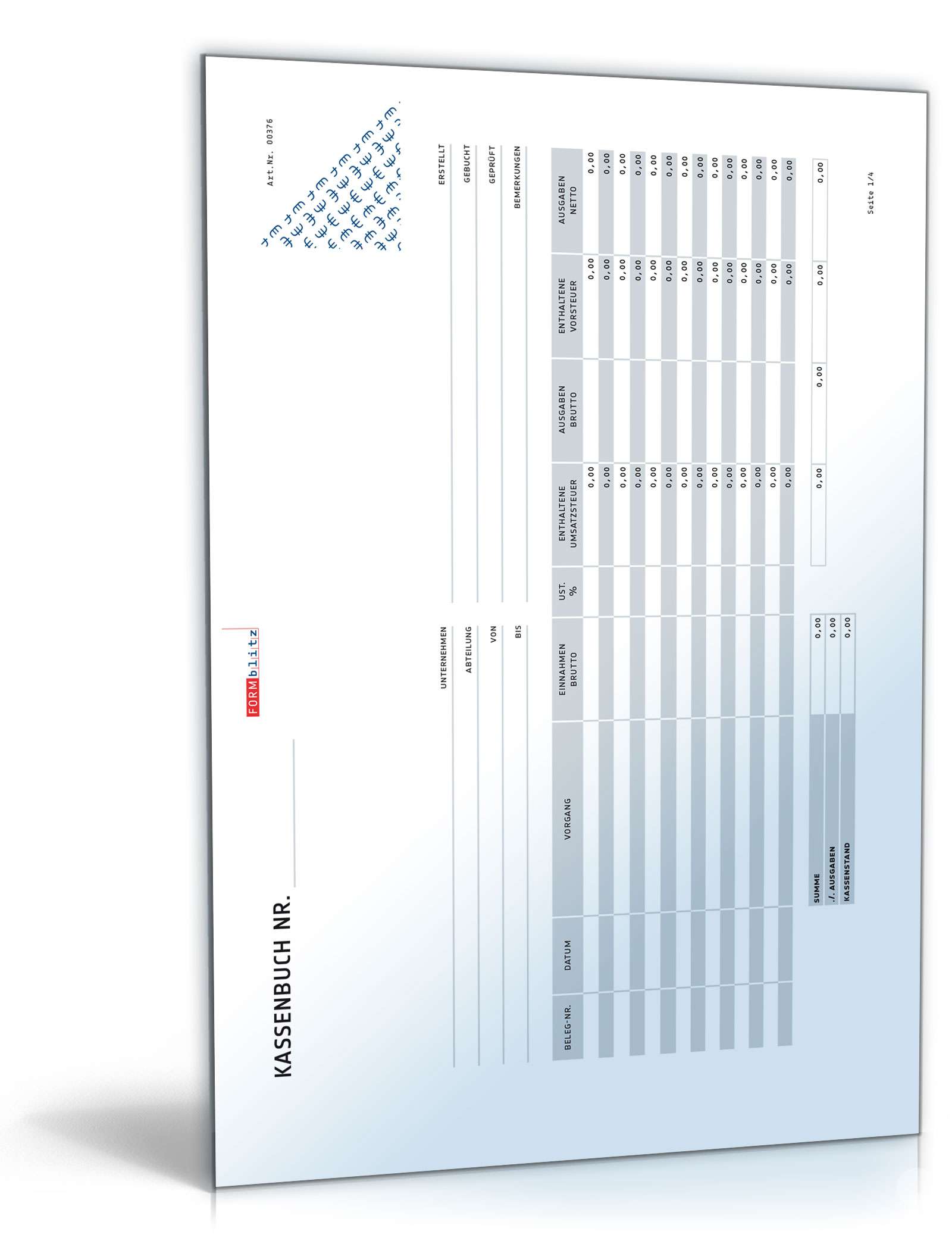 Kassenbuch Ch Tabelle Download