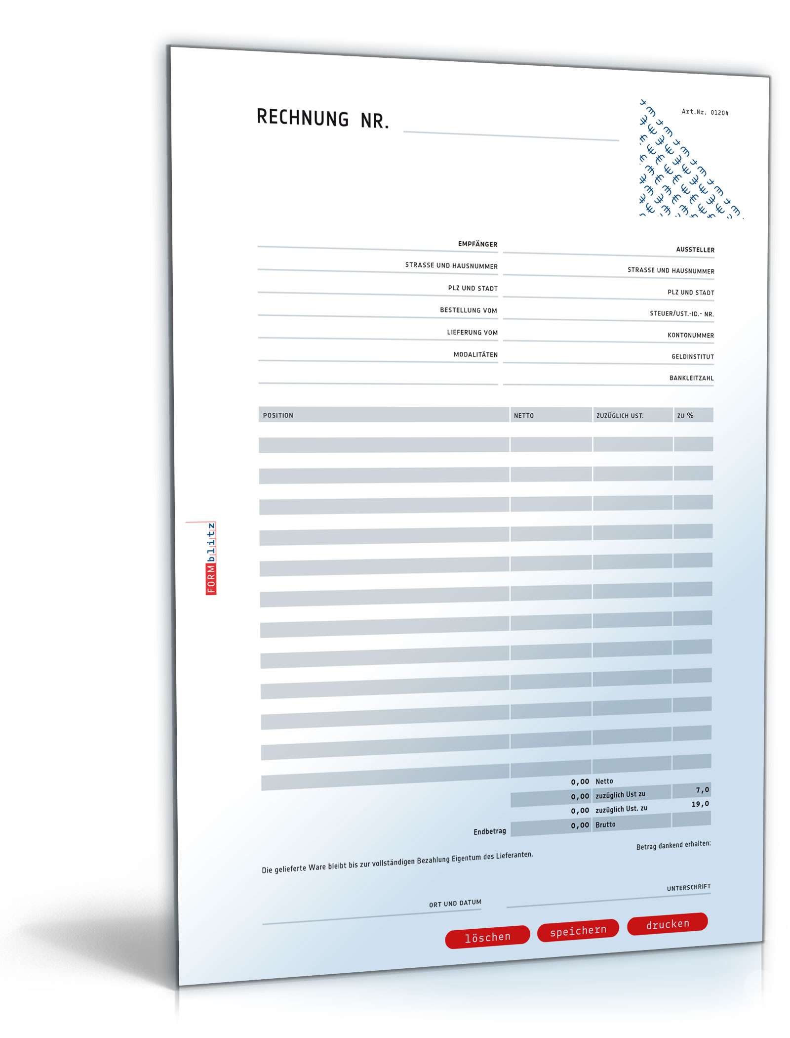 Rechnung Netto Umsatzsteuer Variabel Muster Vorlage Zum Download