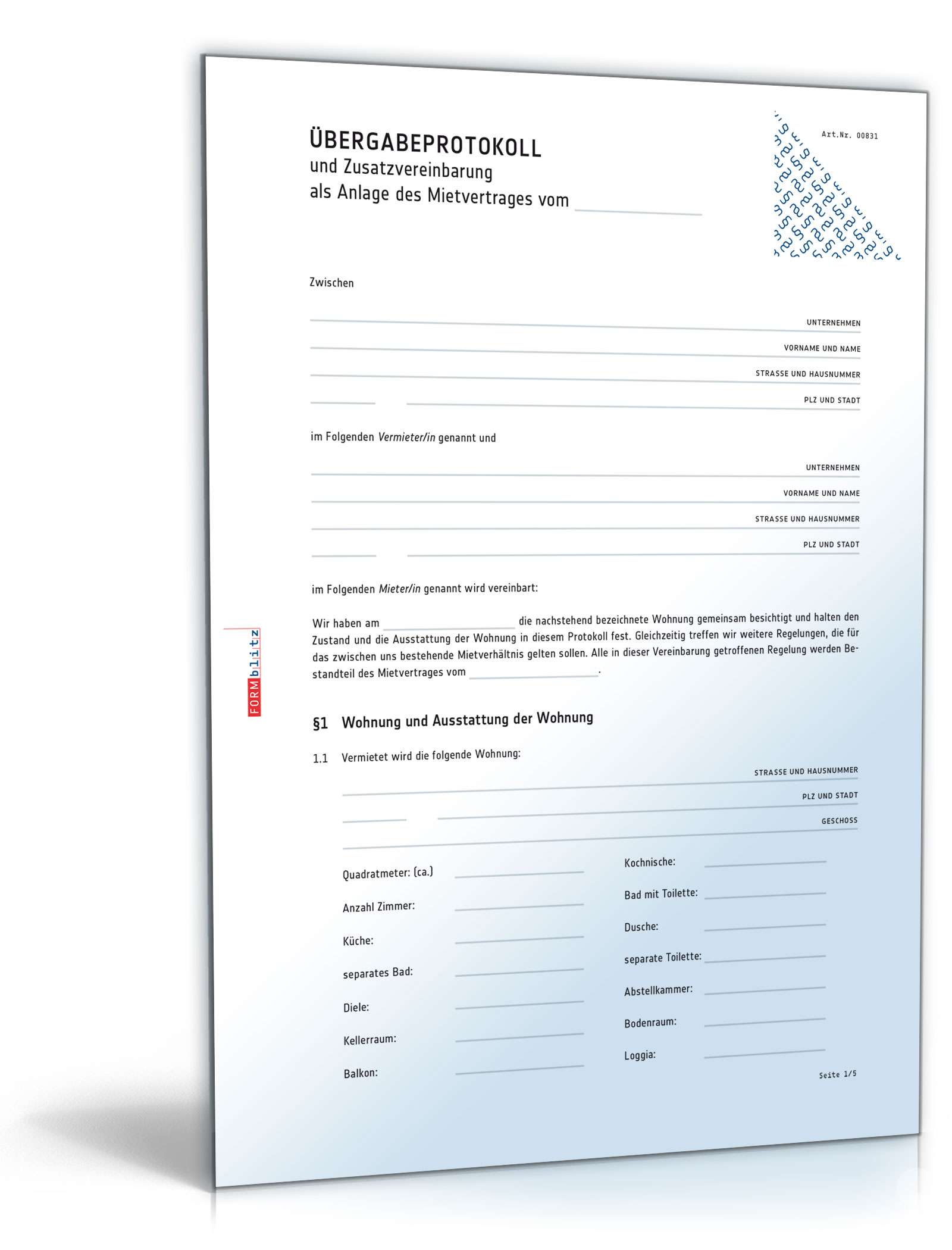 Ubergabeprotokoll Mit Zusatzvereinbarung Muster Zum Download
