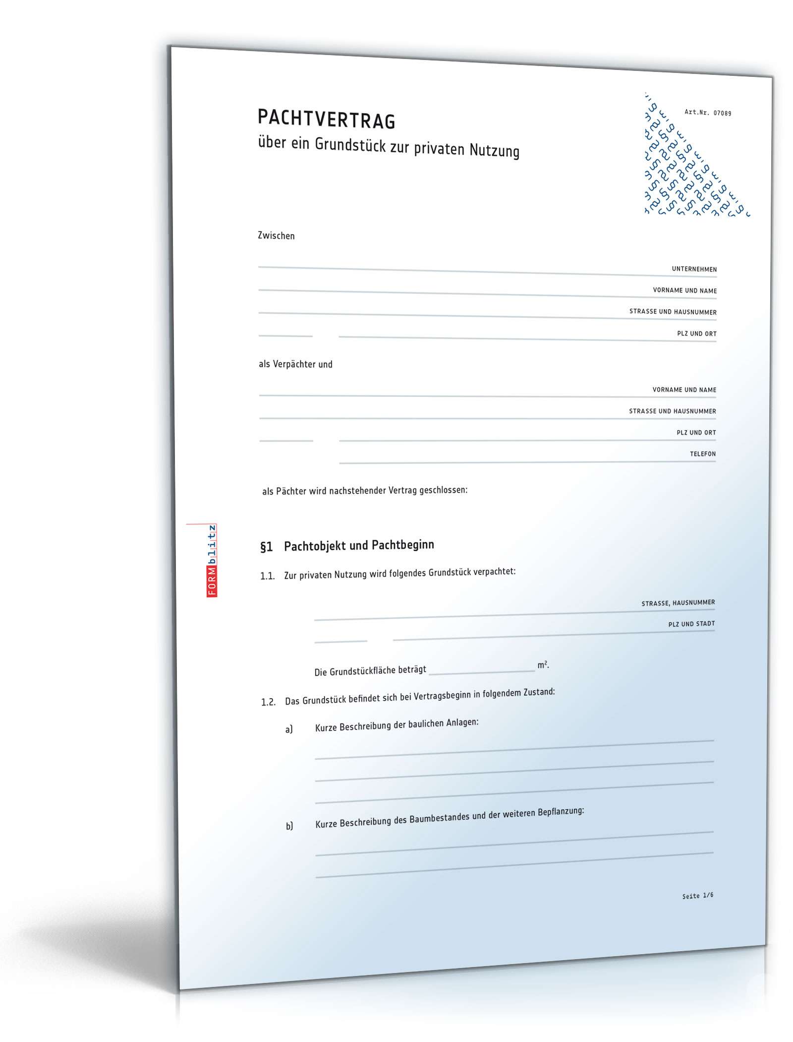 Pachtvertrag Grundstuck Privatnutzung Muster Vorlage Zum Download