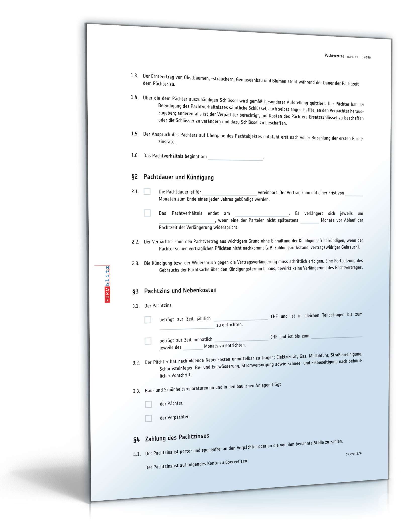 Pachtvertrag Grundstuck Privatnutzung Muster Vorlage Zum Download