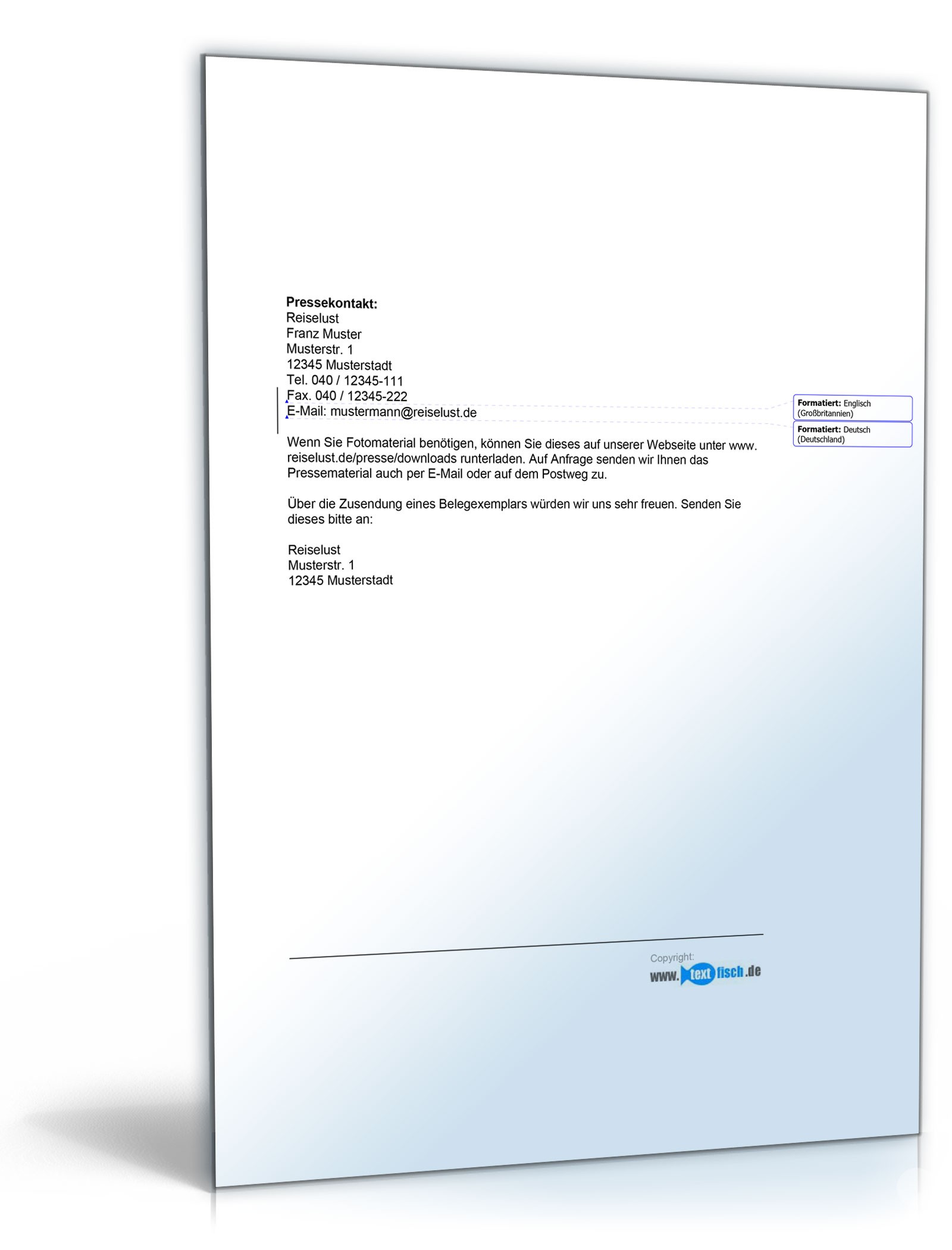 Pressemitteilung über neues Reiseangebot (Reiseveranstalter) - Muster zum Download