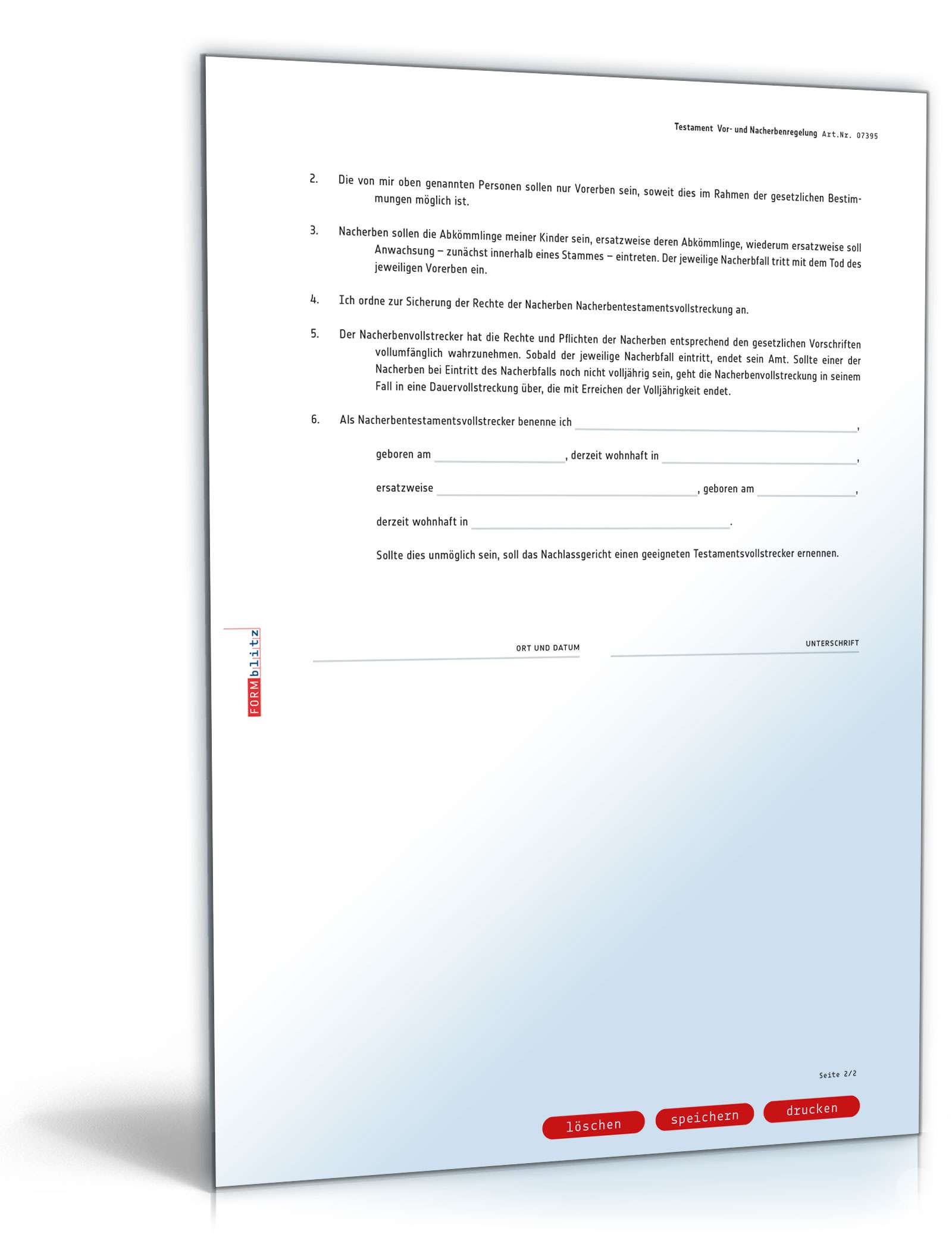Testament (Vor und Nacherbenregelung) MusterVorlage zum Download