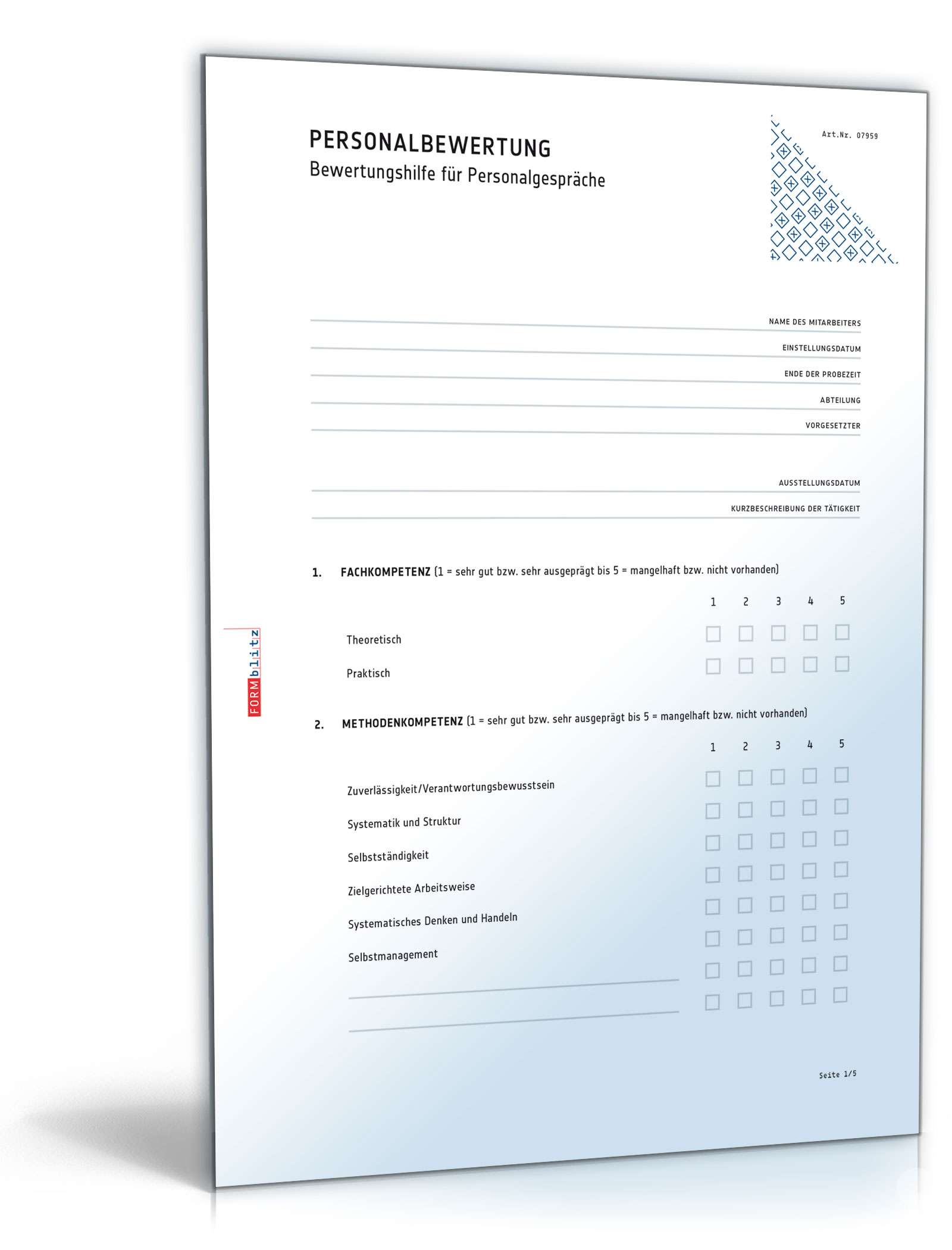 Vorlage für eine Mitarbeiterbeurteilung Dokument zum Download