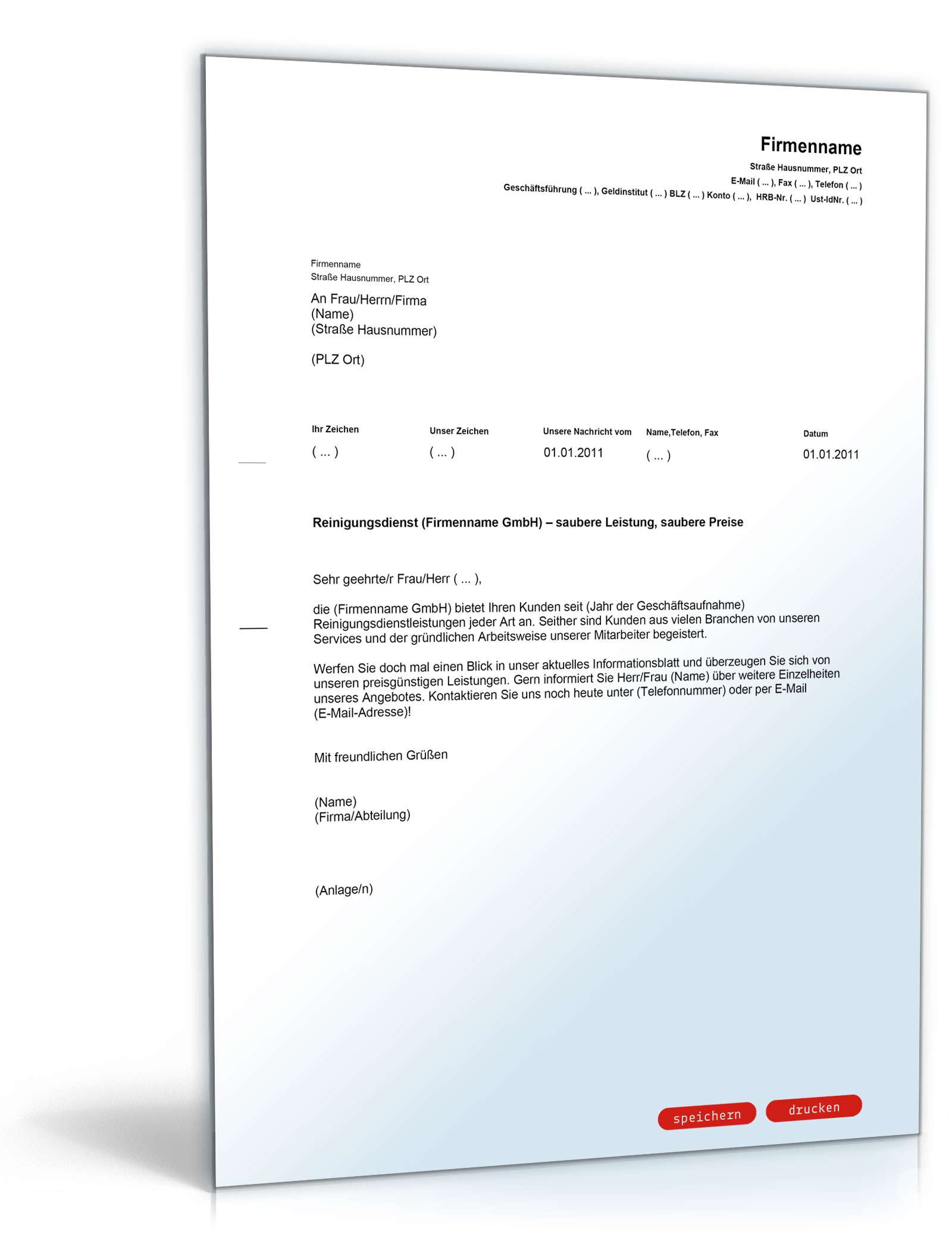 Werbebrief Fur Einen Reinigungsdienst Muster Vorlage Zum Download